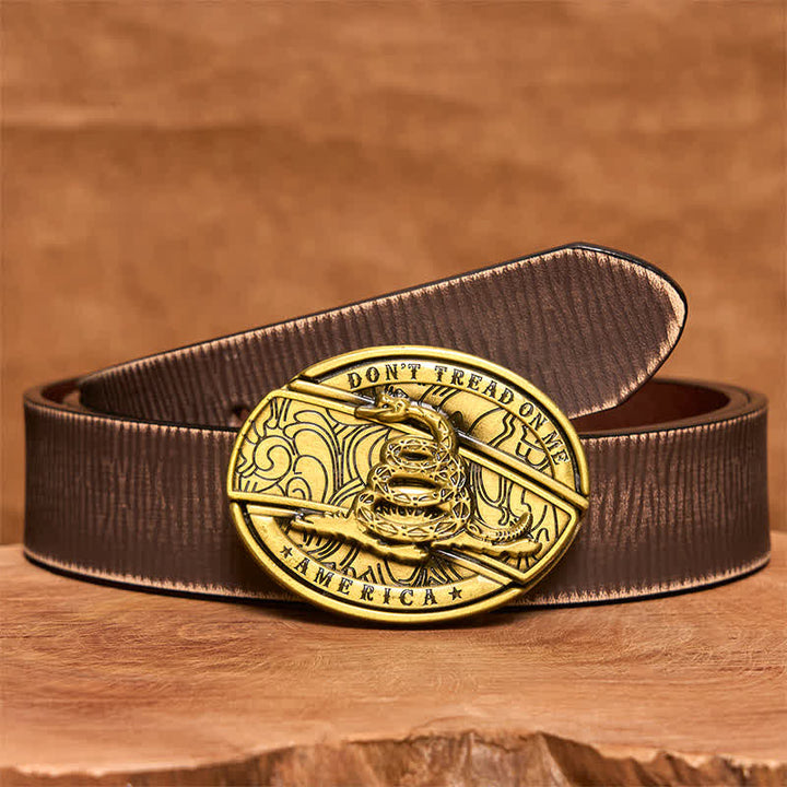 Ceinture en cuir pour homme avec couteau pliant caché en forme de serpent en bronze - Serpent - Ceinture marron vieillie - 42 - image 9