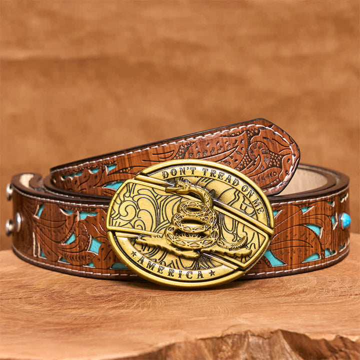 Ceinture en cuir pour homme avec couteau pliant caché en forme de serpent en bronze - Serpent - Ceinture sculptée en turquoise - 42 - image 6