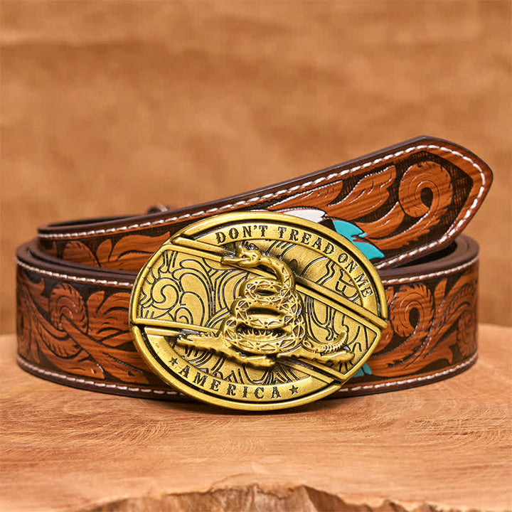 Ceinture en cuir pour homme avec couteau pliant caché en forme de serpent en bronze - Serpent - Ceinture à plumes marron - 40 - image 10