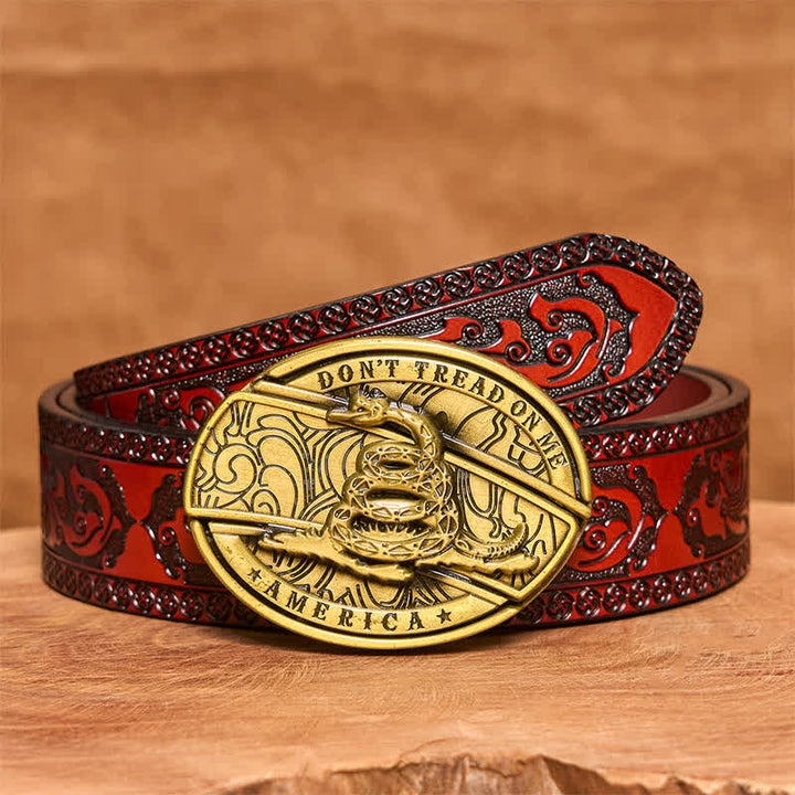 Ceinture en cuir pour homme avec couteau pliant caché en forme de serpent en bronze - Serpent - Ceinture marron sculptée - 42 - image 8