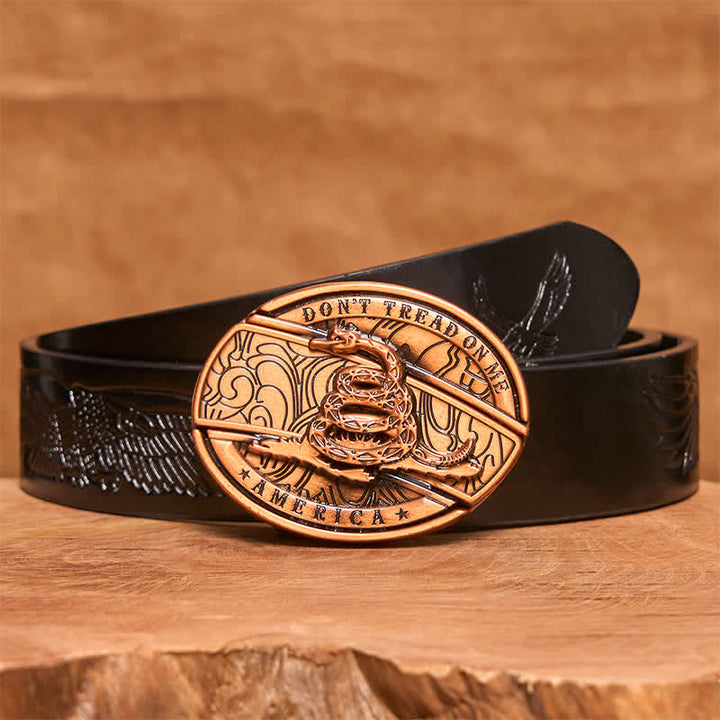 Ceinture en cuir pour homme avec couteau pliant caché en forme de serpent rouge bronze - Serpent - Ceinture noire avec aigle en relief - 42 - image 7