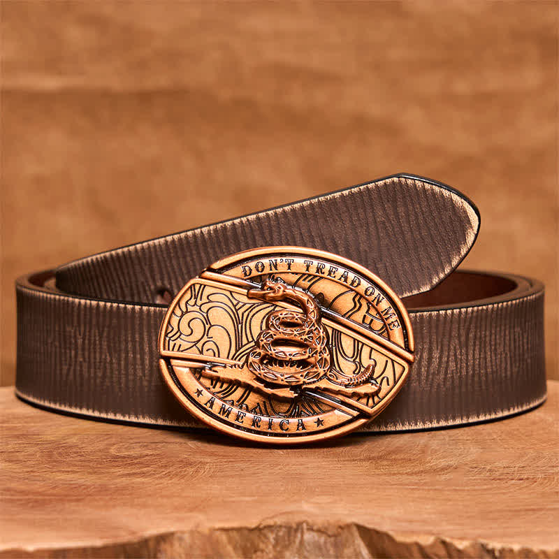 Ceinture en cuir pour homme avec couteau pliant caché en forme de serpent rouge bronze - Serpent - Ceinture marron vieillie - 42 - image 9