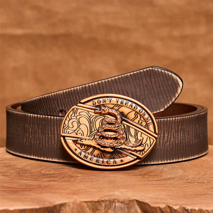 Ceinture en cuir pour homme avec couteau pliant caché en forme de serpent rouge bronze - Serpent - Ceinture marron vieillie - 42 - image 9