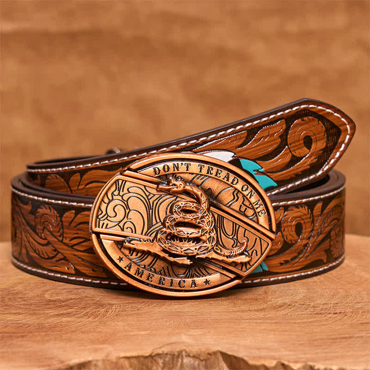 Ceinture en cuir pour homme avec couteau pliant caché en forme de serpent rouge bronze - Serpent - Ceinture à plumes marron - 40 - image 10
