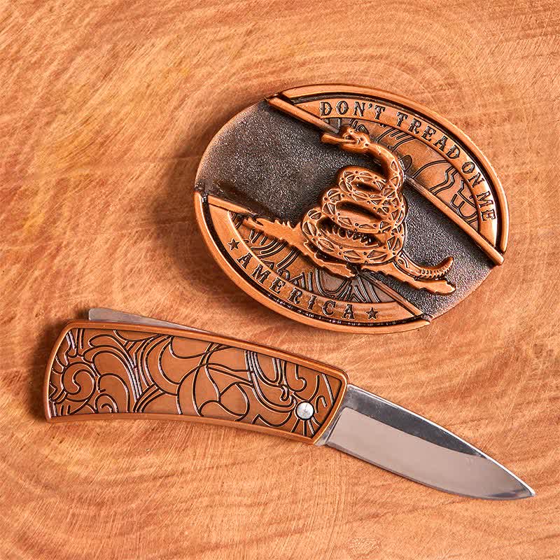 Ceinture en cuir pour homme avec couteau pliant caché en forme de serpent rouge bronze - image 2