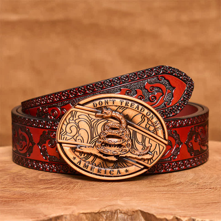 Ceinture en cuir pour homme avec couteau pliant caché en forme de serpent rouge bronze - Serpent - Ceinture marron sculptée - 42 - image 8