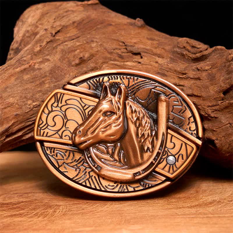 Ceinture en cuir pour homme avec couteau pliant caché en bronze rouge et tête de cheval - Serpent - Sans ceinture - Ceinture non incluse - image 1