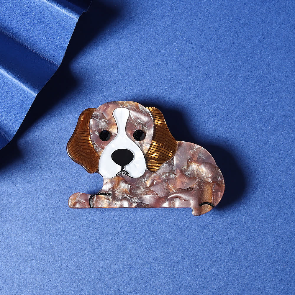 Broche en acrylique faite à la main en forme de petit chien mignon - Brun - image 1