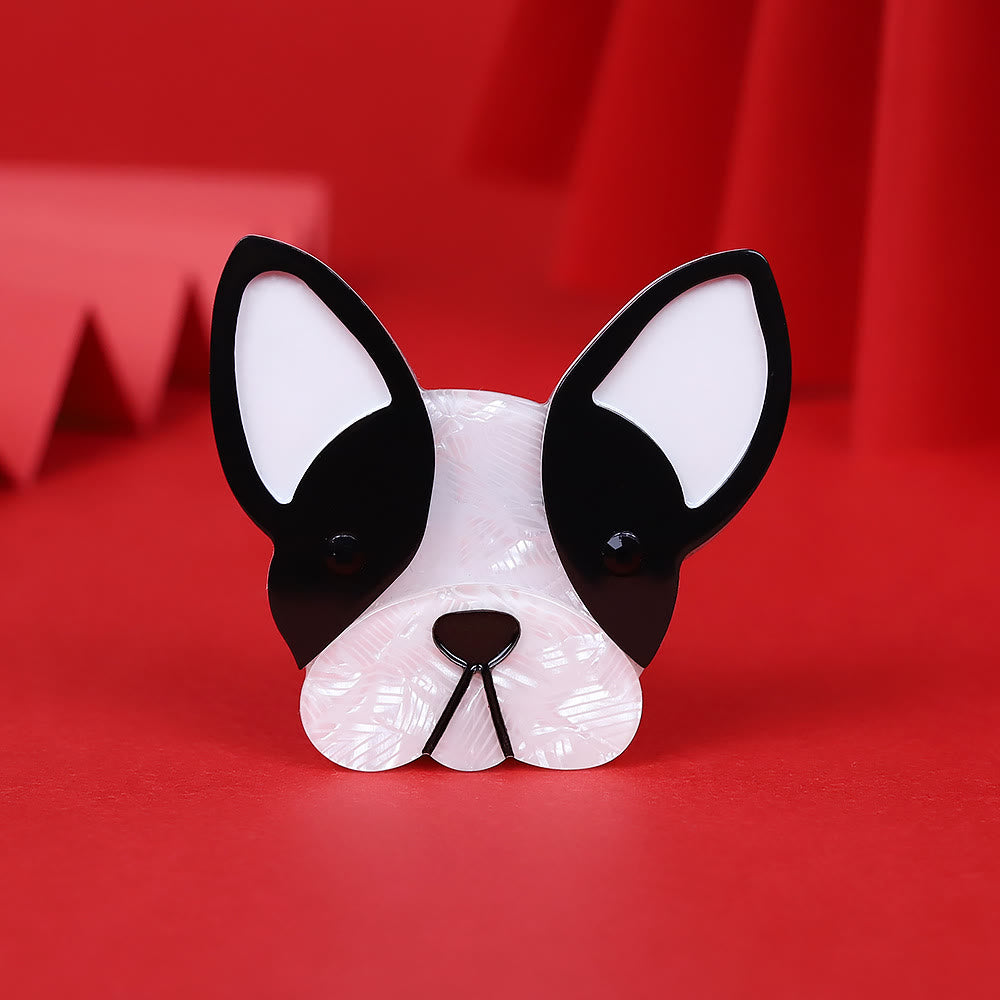 Broche en acrylique faite à la main en forme de chien noir et blanc - Noir et blanc - image 0