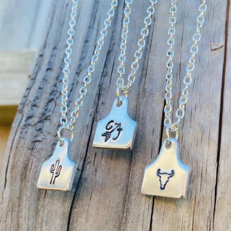 Collier personnalisé en acier inoxydable avec initiales en argent et mini-plaque d'identification pour bétail - image 0