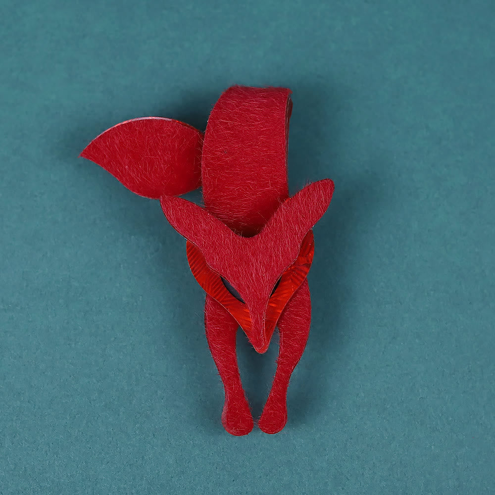 Broche en acrylique faite à la main en forme de renard roux - Rouge - image 1
