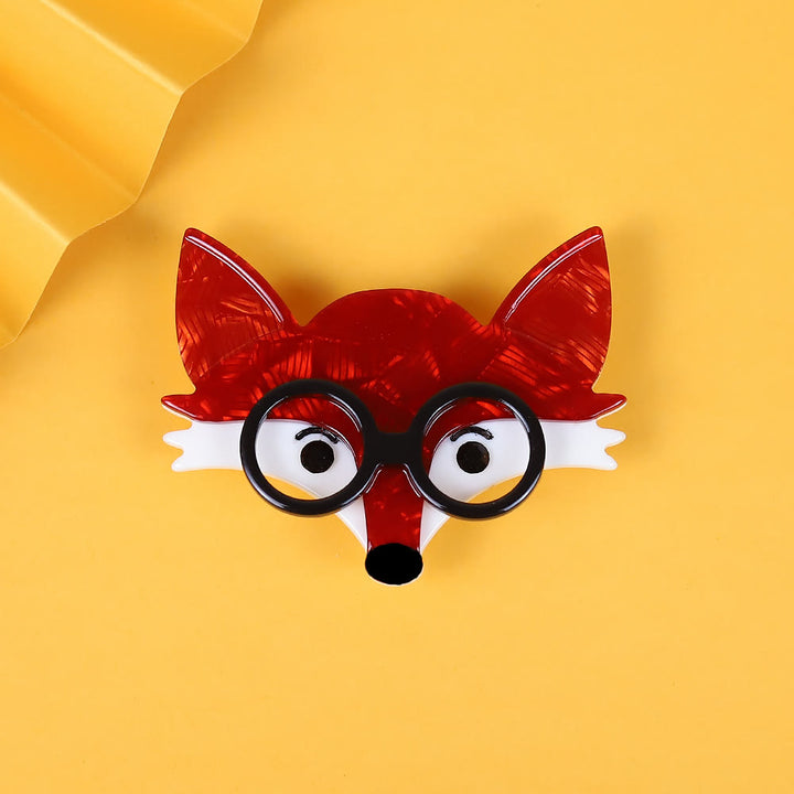 Broche en acrylique faite main, unisexe et mignonne, tête de renard - Rouge et Blanc - image 1