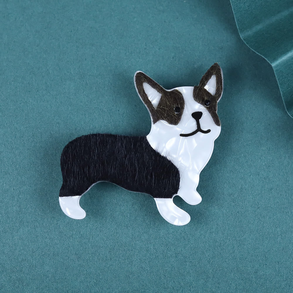 Broche exquise en acrylique faite à la main en forme de petit chien - Noir et blanc - image 1