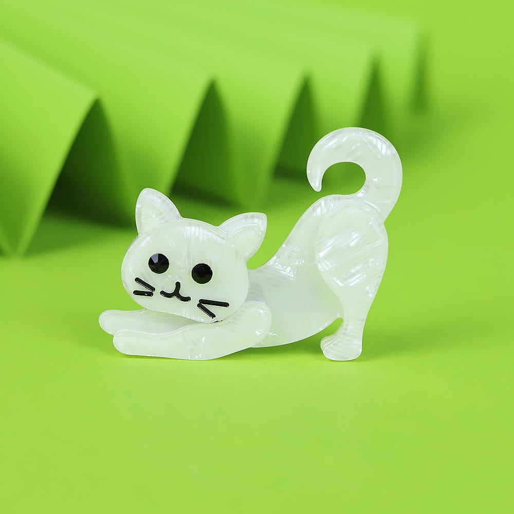 Charmant accessoire broche chat blanc en acrylique faite à la main - Blanc - image 1