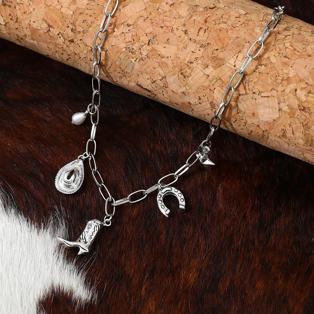 Collier en métal pour femme sur le thème du cowboy occidental - Argent - image 3