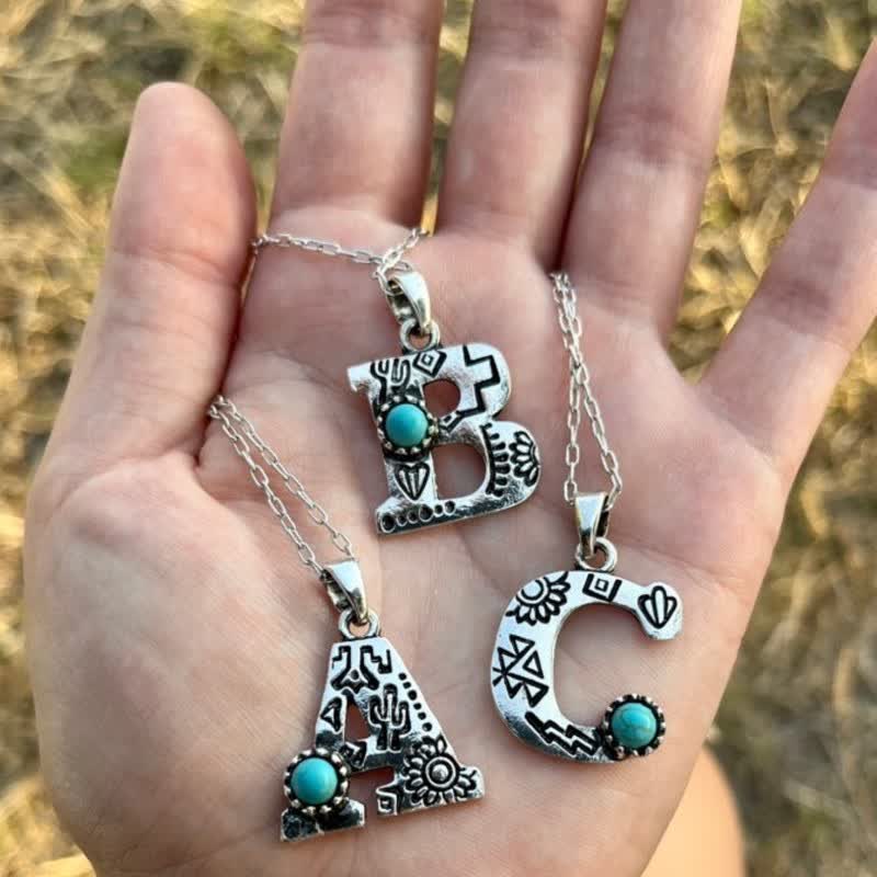 Collier rétro unisexe en métal turquoise avec lettres - image 1