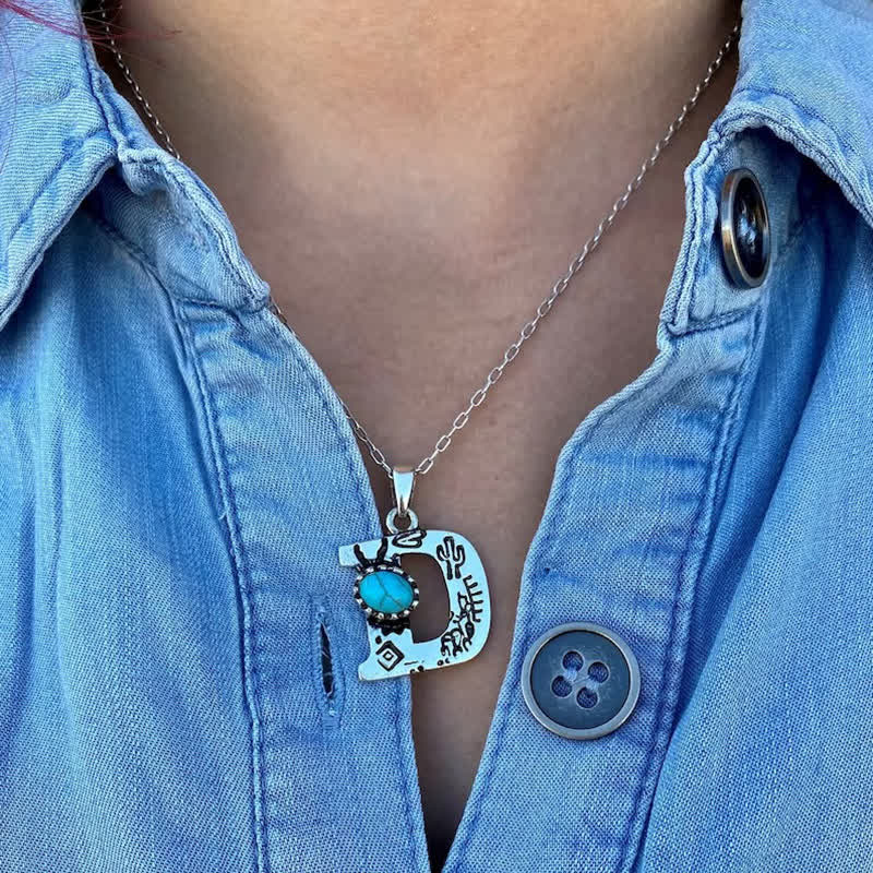 Collier rétro unisexe en métal turquoise avec lettres - image 1