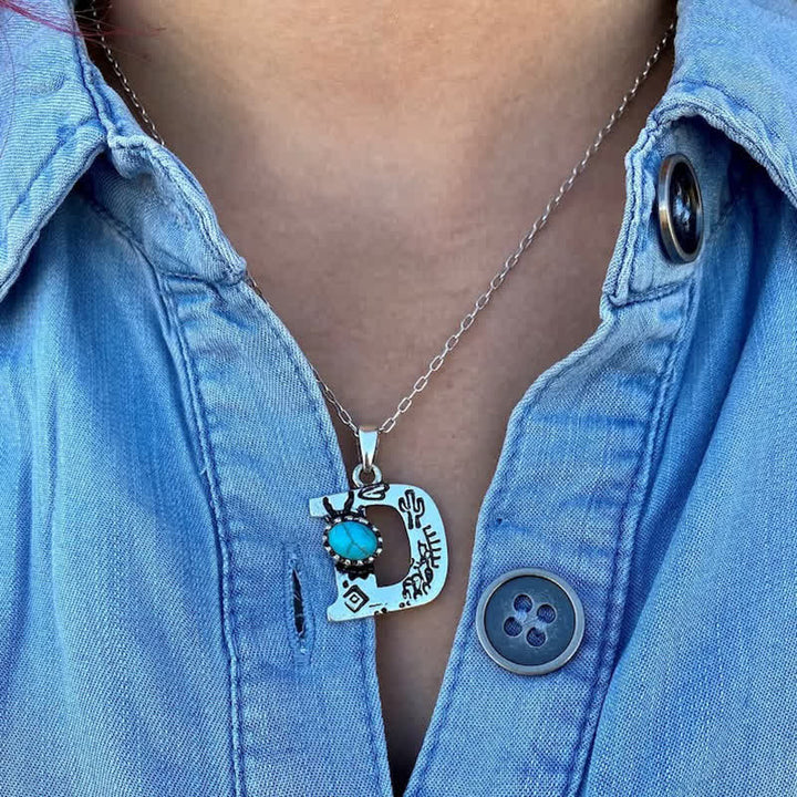 Collier rétro unisexe en métal turquoise avec lettres - image 1