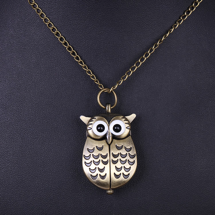 Montre de poche à quartz rétro unisexe avec motif hibou mignon et longue chaîne - image 7
