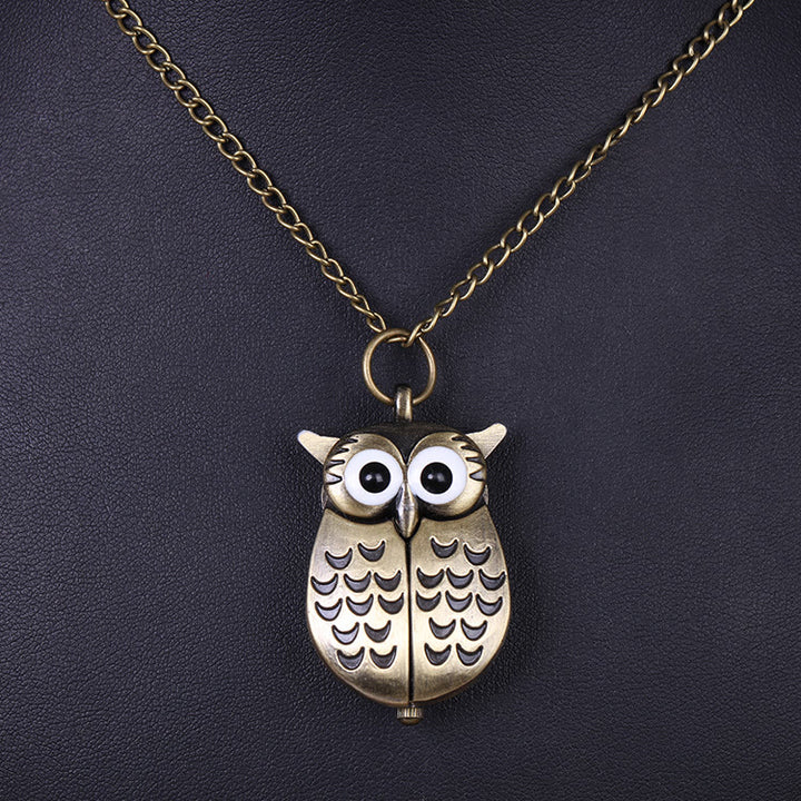 Montre de poche à quartz rétro unisexe avec motif hibou mignon et longue chaîne - image 7