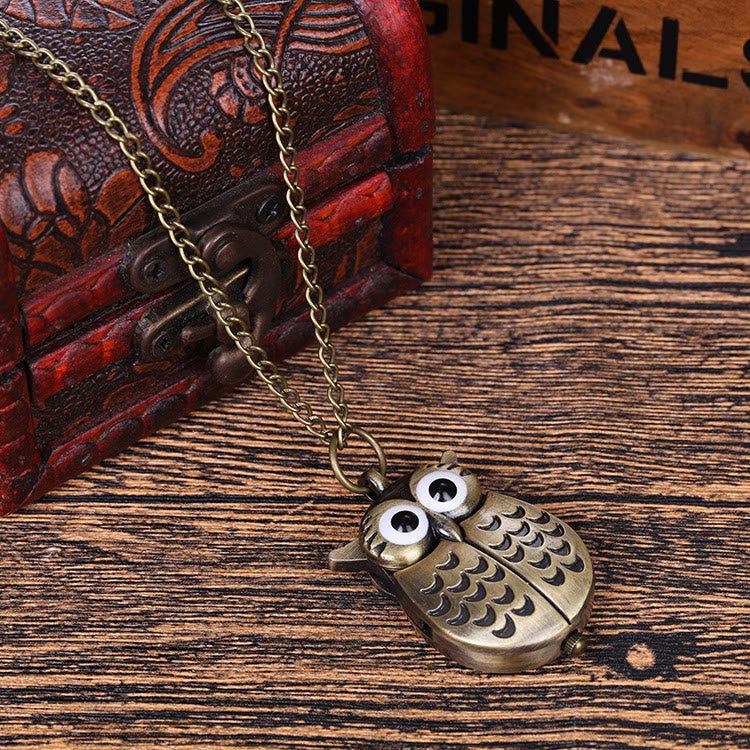 Montre de poche à quartz rétro unisexe avec motif hibou mignon et longue chaîne - Métallique - image 3