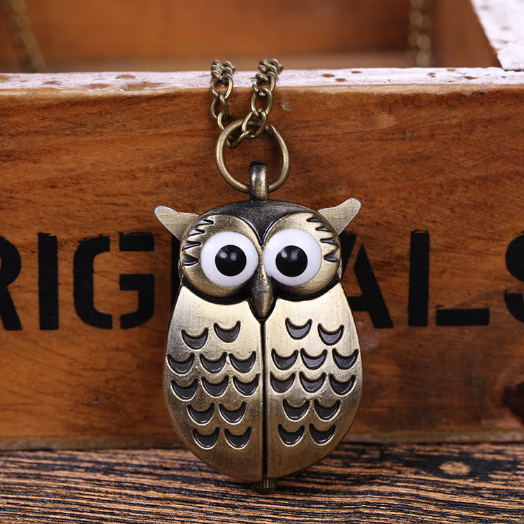 Montre de poche à quartz rétro unisexe avec motif hibou mignon et longue chaîne - image 2