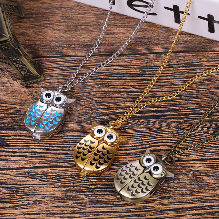 Montre de poche à quartz rétro unisexe avec motif hibou mignon et longue chaîne - image 6