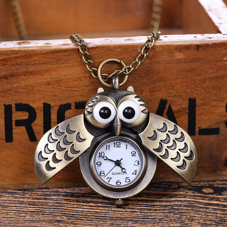 Montre de poche à quartz rétro unisexe avec motif hibou mignon et longue chaîne - image 1