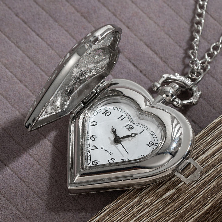 Montre de poche creuse en forme de cœur en argent rétro pour couple - image 3