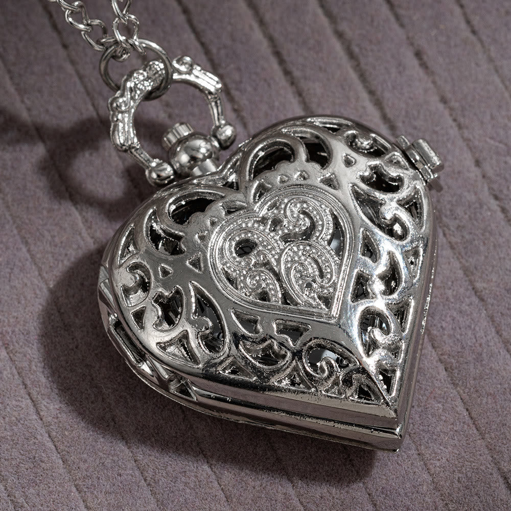 Montre de poche creuse en forme de cœur en argent rétro pour couple - Argent - image 2