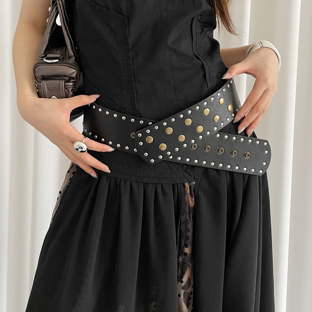 Ceinture fine à rivets noire et blanche pour femme - image 3
