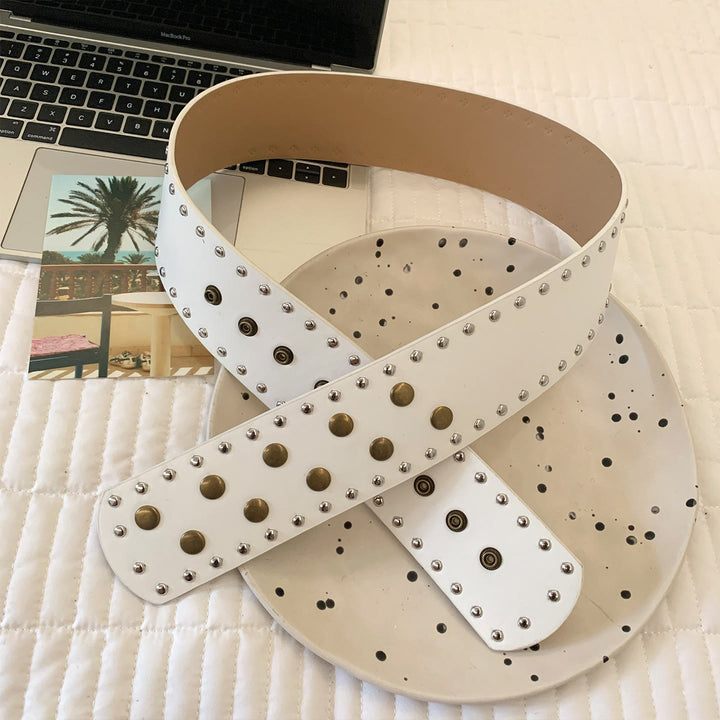 Ceinture fine à rivets noire et blanche pour femme - Blanc - image 5