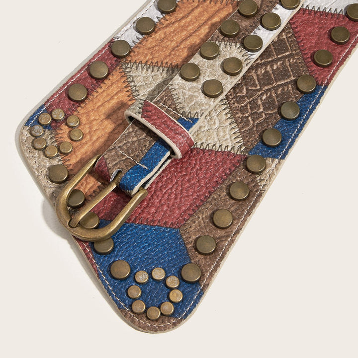 Ceinture en cuir rétro pour femme, motif boule, clous en cuivre antique - image 4