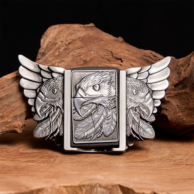 Ceinture en cuir argentée Mighty Eagle pour homme avec briquet caché - Aigle - Sans ceinture - Ceinture non incluse - image 1