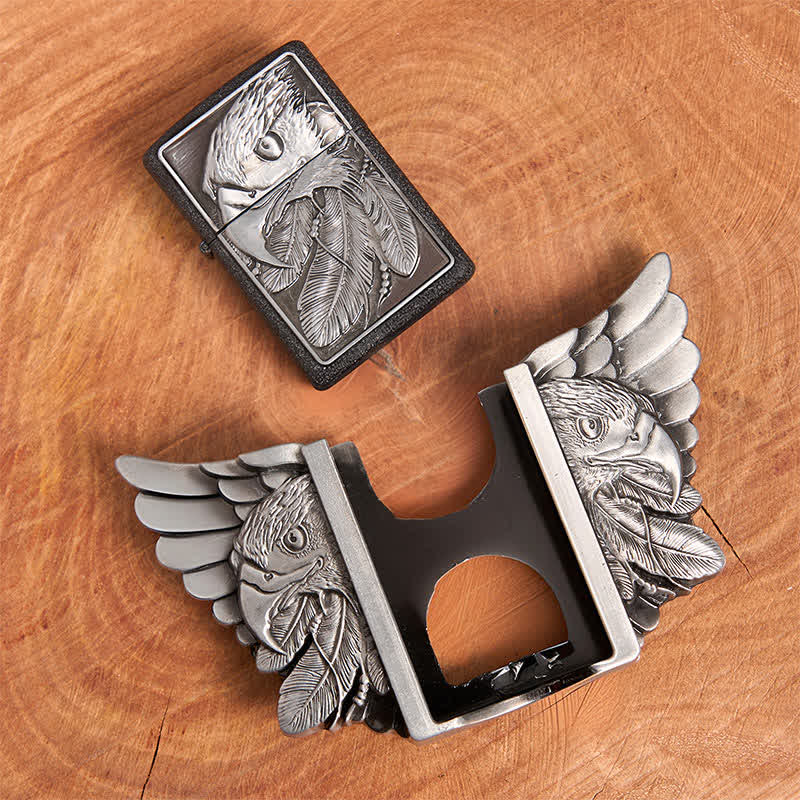 Ceinture en cuir argentée Mighty Eagle pour homme avec briquet dissimulé - image 4