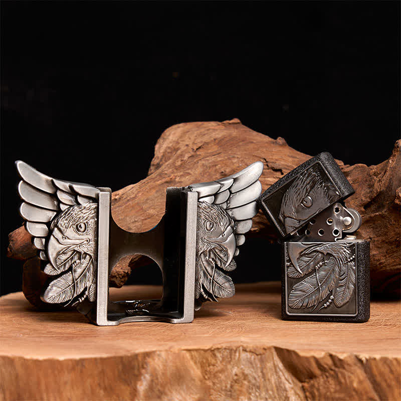Ceinture en cuir argentée Mighty Eagle pour homme avec briquet dissimulé - image 1