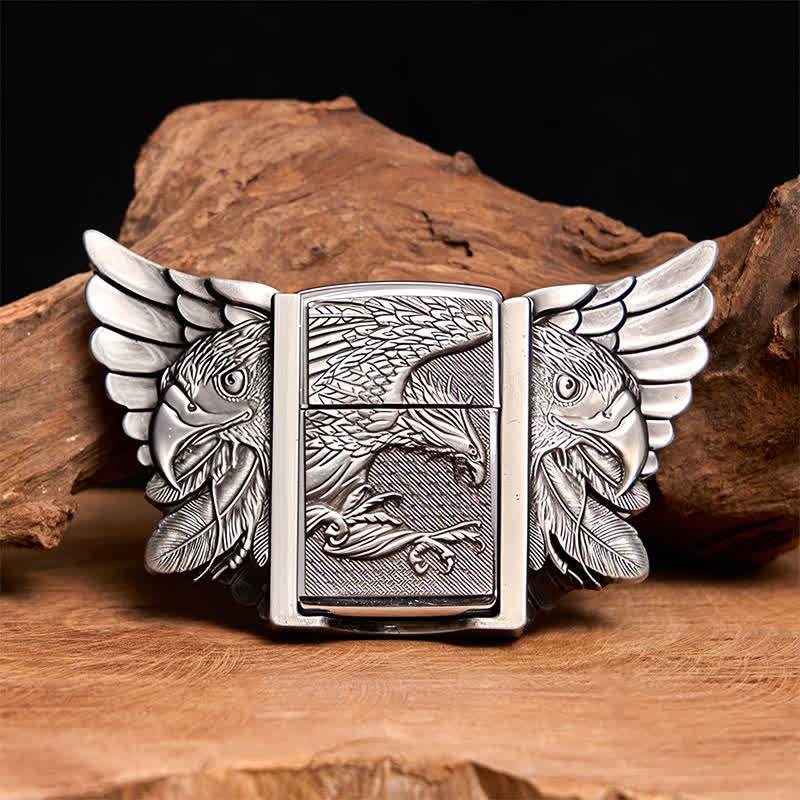 Ceinture en cuir argentée pour homme, motif aigle planant, avec briquet caché - Aigle planant - Sans ceinture - Ceinture non incluse - image 1
