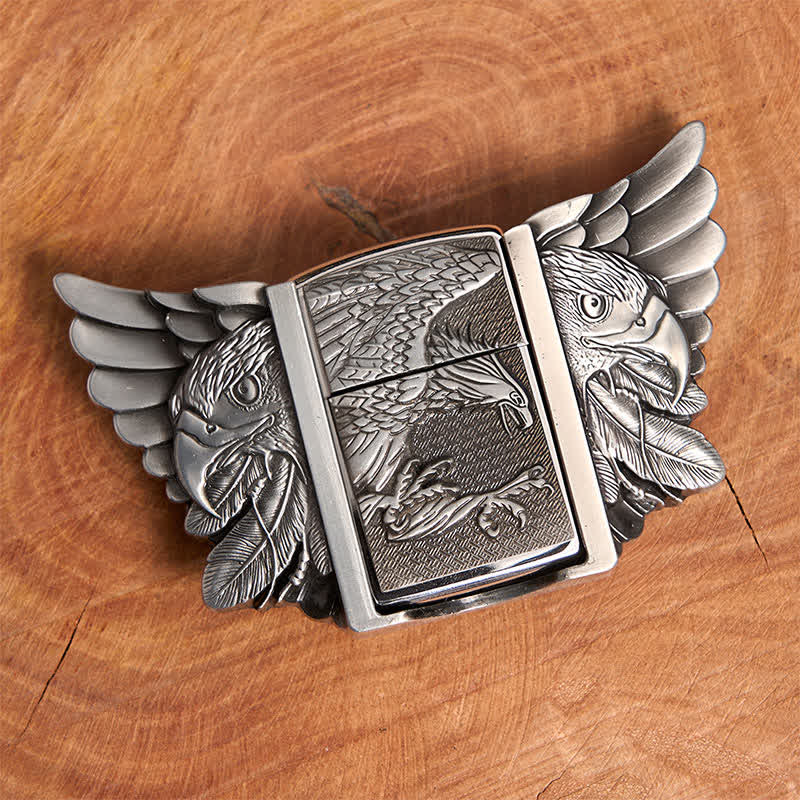 Ceinture en cuir argentée pour homme, motif aigle planant, avec briquet caché - image 4