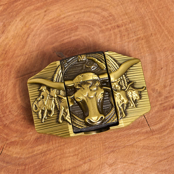 Ceinture en cuir pour homme, motif taureau dominateur doré, avec briquet caché - image 4