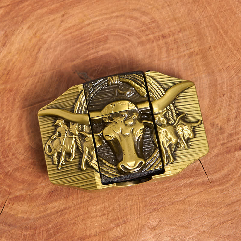 Ceinture en cuir pour homme, motif taureau dominateur doré, avec briquet caché - image 3