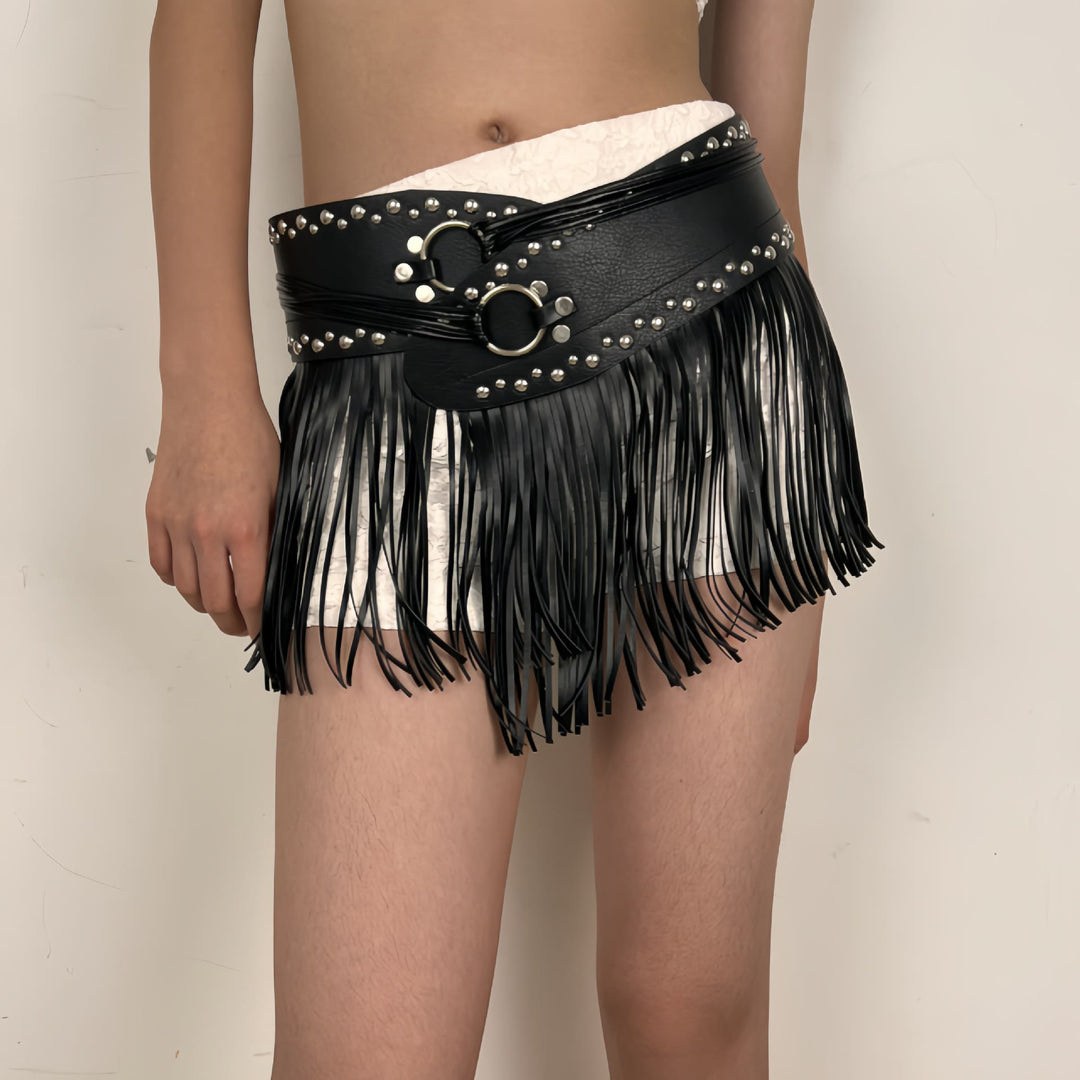 Ceinture corset en cuir à pompons style hippie pour femme style western cowboy - image 3