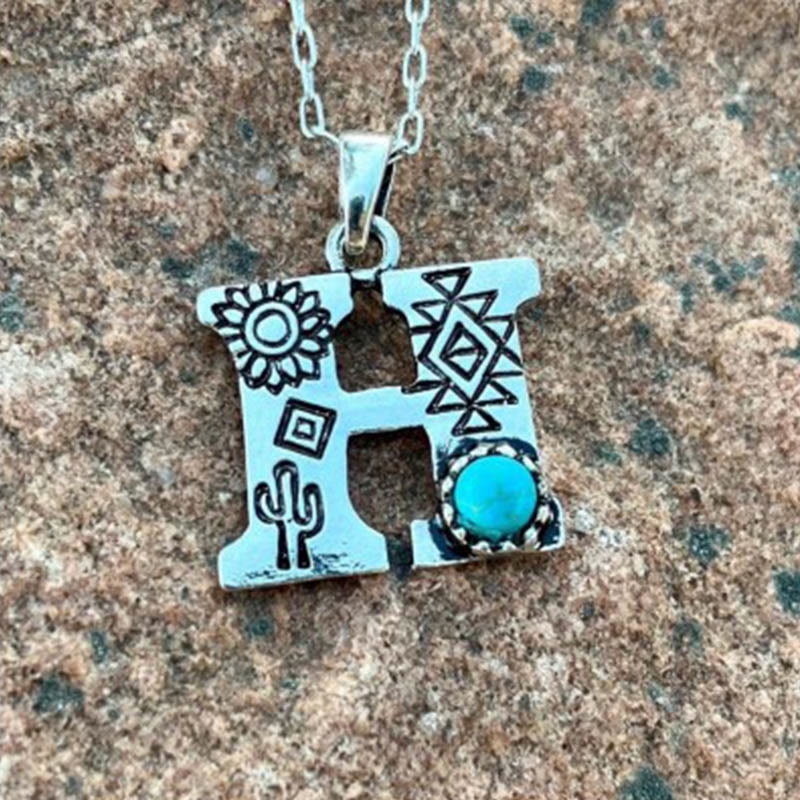 Collier rétro unisexe en métal turquoise avec lettres - H - image 8