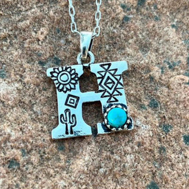 Collier rétro unisexe en métal turquoise avec lettres - H - image 8