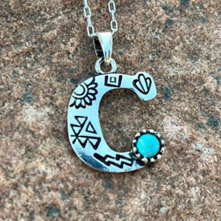 Collier rétro unisexe en métal turquoise avec lettres - C - image 4