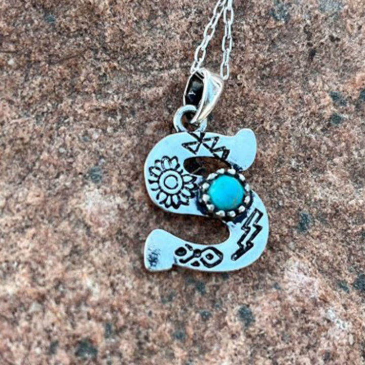 Collier rétro unisexe en métal turquoise avec lettres - S - image 15