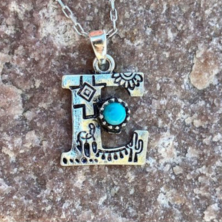 Collier rétro unisexe en métal turquoise avec lettres - E - image 7