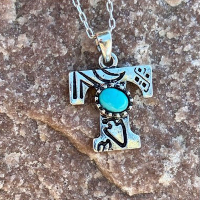 Collier rétro unisexe en métal turquoise avec lettres - T - image 16
