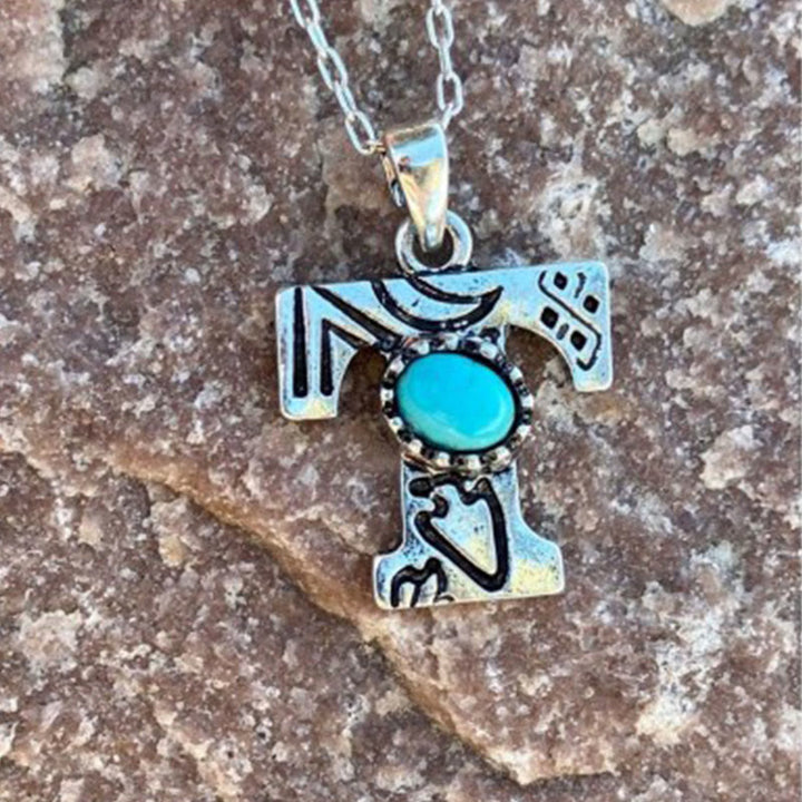 Collier rétro unisexe en métal turquoise avec lettres - T - image 16