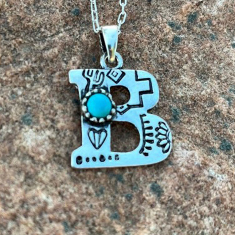 Collier rétro unisexe en métal turquoise avec lettres - B - image 3