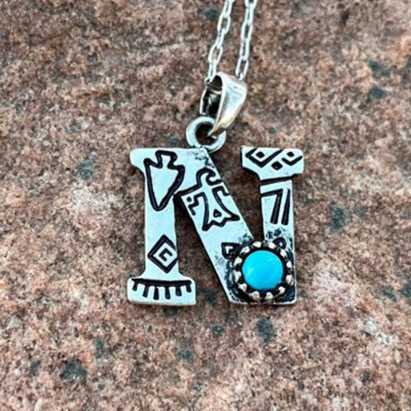Collier rétro unisexe en métal turquoise avec lettres - N - image 13